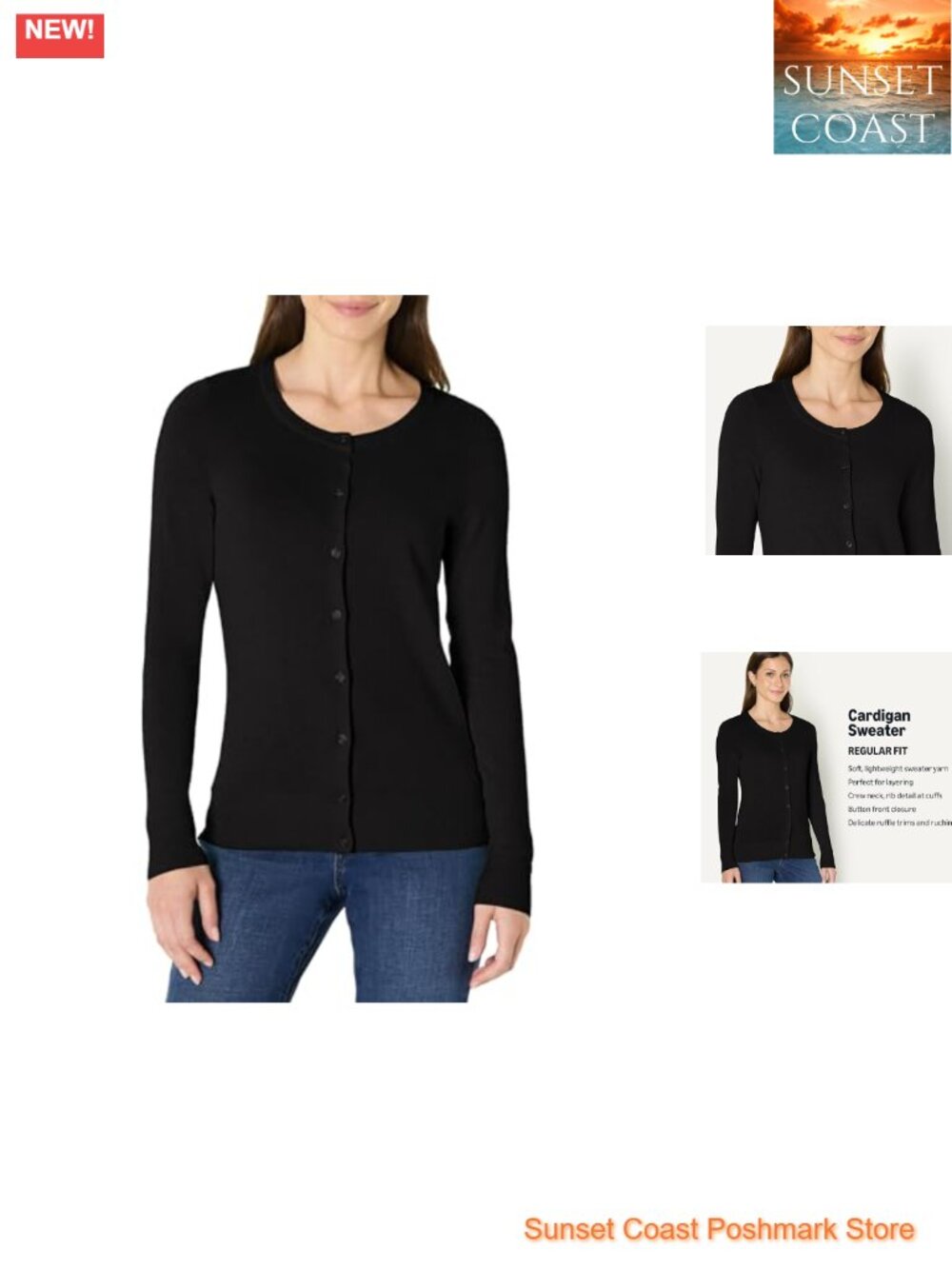 Lightweight Crewneck Cardigan Sweater Button Front Regular Fit